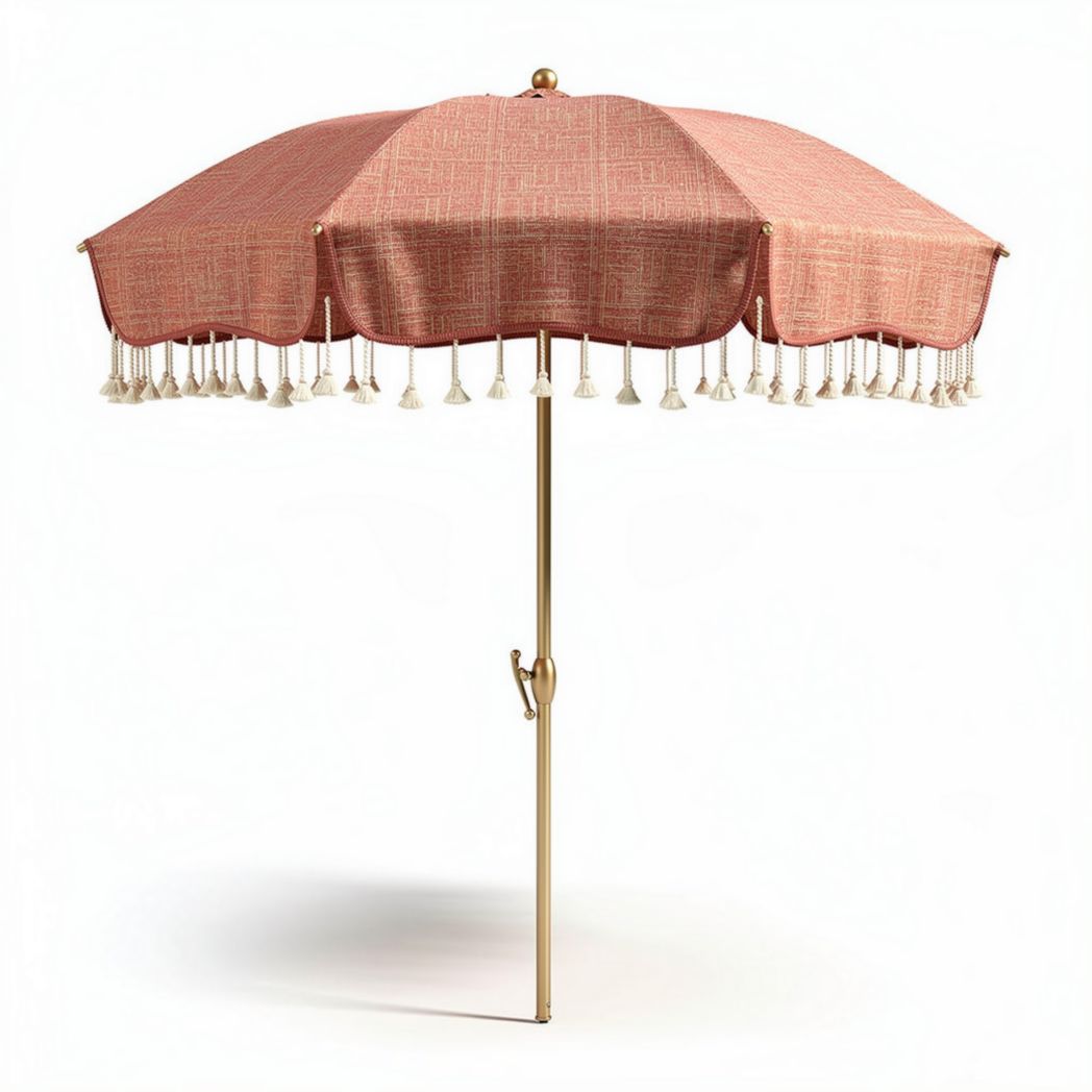 Sonnenschirm aus Polyester in terracotta mit Fransen 200 x 200 x 250cm