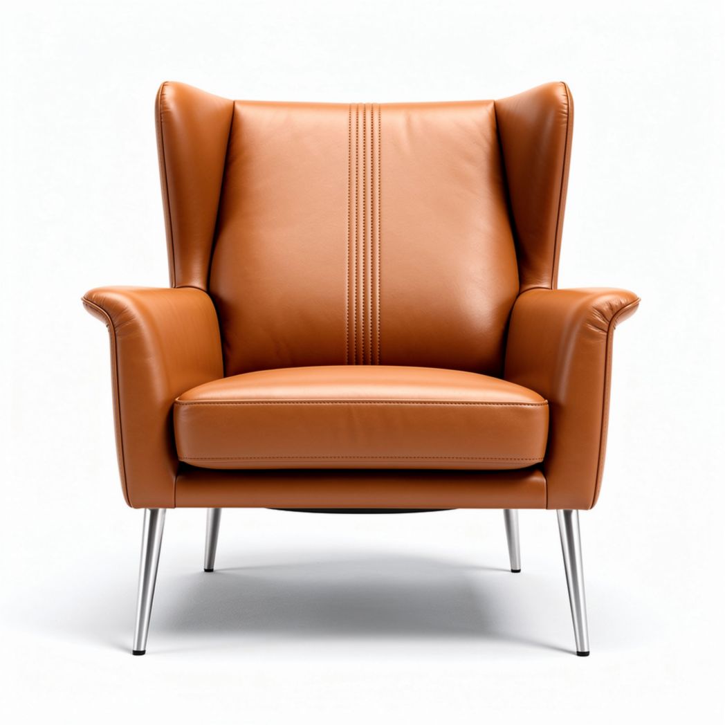 Lederarmstuhl in braun mit Metallbeinen und ergonomischer Form 80 x 80 x 90cm