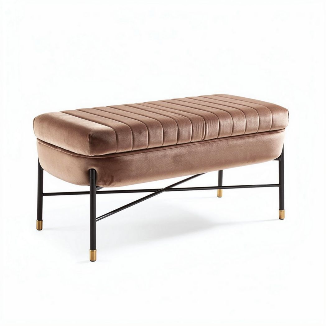 Sitzbank aus samt mit metallgestell in braun 90 x 40 x 45cm