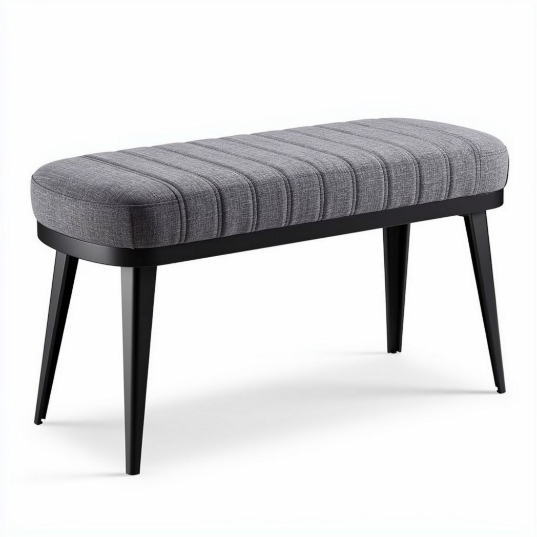 Sitzbank aus grauem stoff mit schwarzem metallgestell 100 x 40 x 45cm