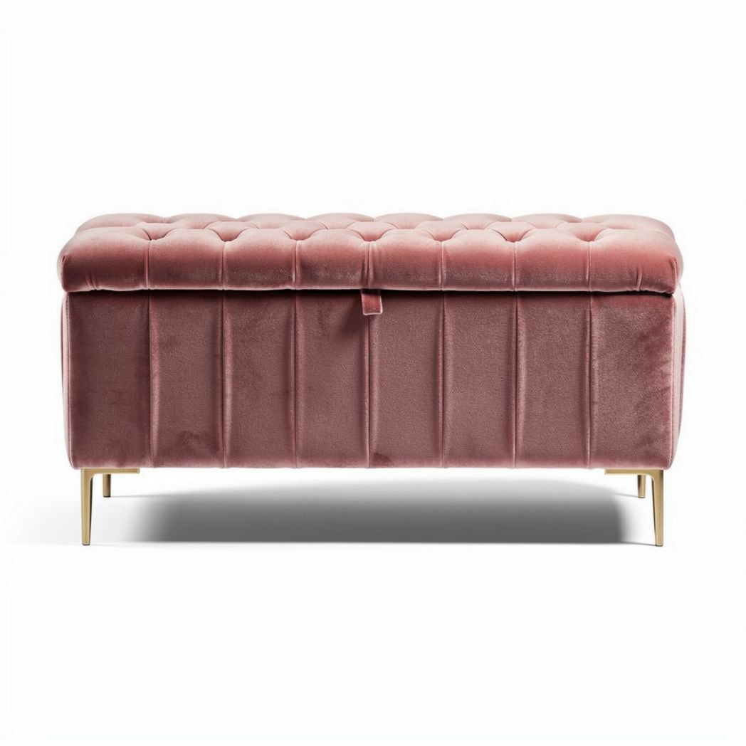 Sitzbank aus rosa samt mit Stauraum 70 x 35 x 40cm