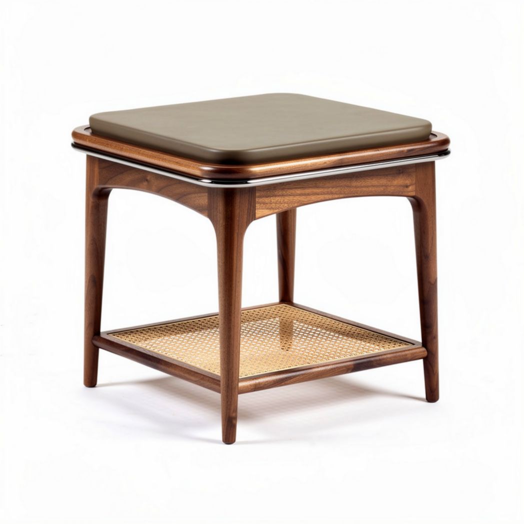 Holztisch mit gepolsterter Oberfläche und offenem Regal 50 x 50 x 45cm