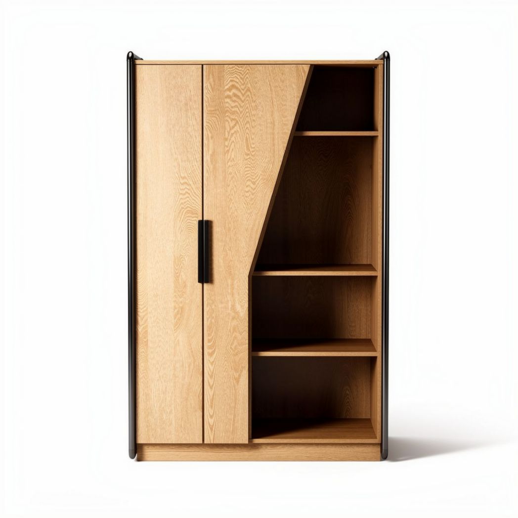 holzschrank mit offenen regalen und schiebetür 80 x 40 x 150 cm in eiche natur